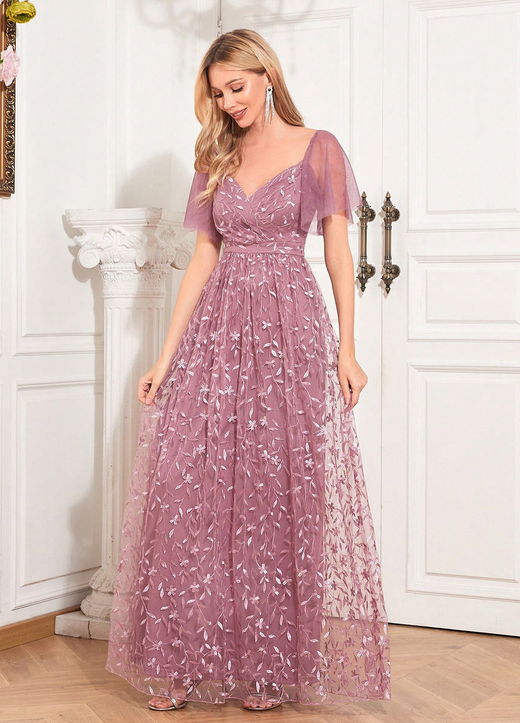 Рожева святковий, вечірня, кежуал сукня а-силует, з відкритою спиною SHEIN з квітковим принтом