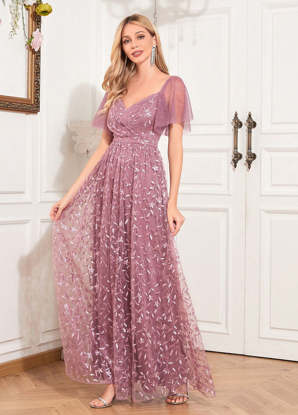 Рожева святковий, вечірня, кежуал сукня а-силует, з відкритою спиною SHEIN з квітковим принтом