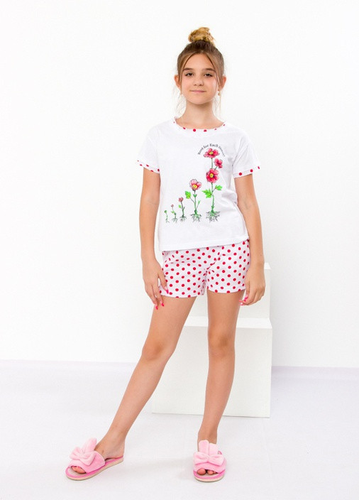 Біла всесезон комплект спальний для дівчинки (підлітковий) (футболка+шорти) Носи своє 6178-002-33