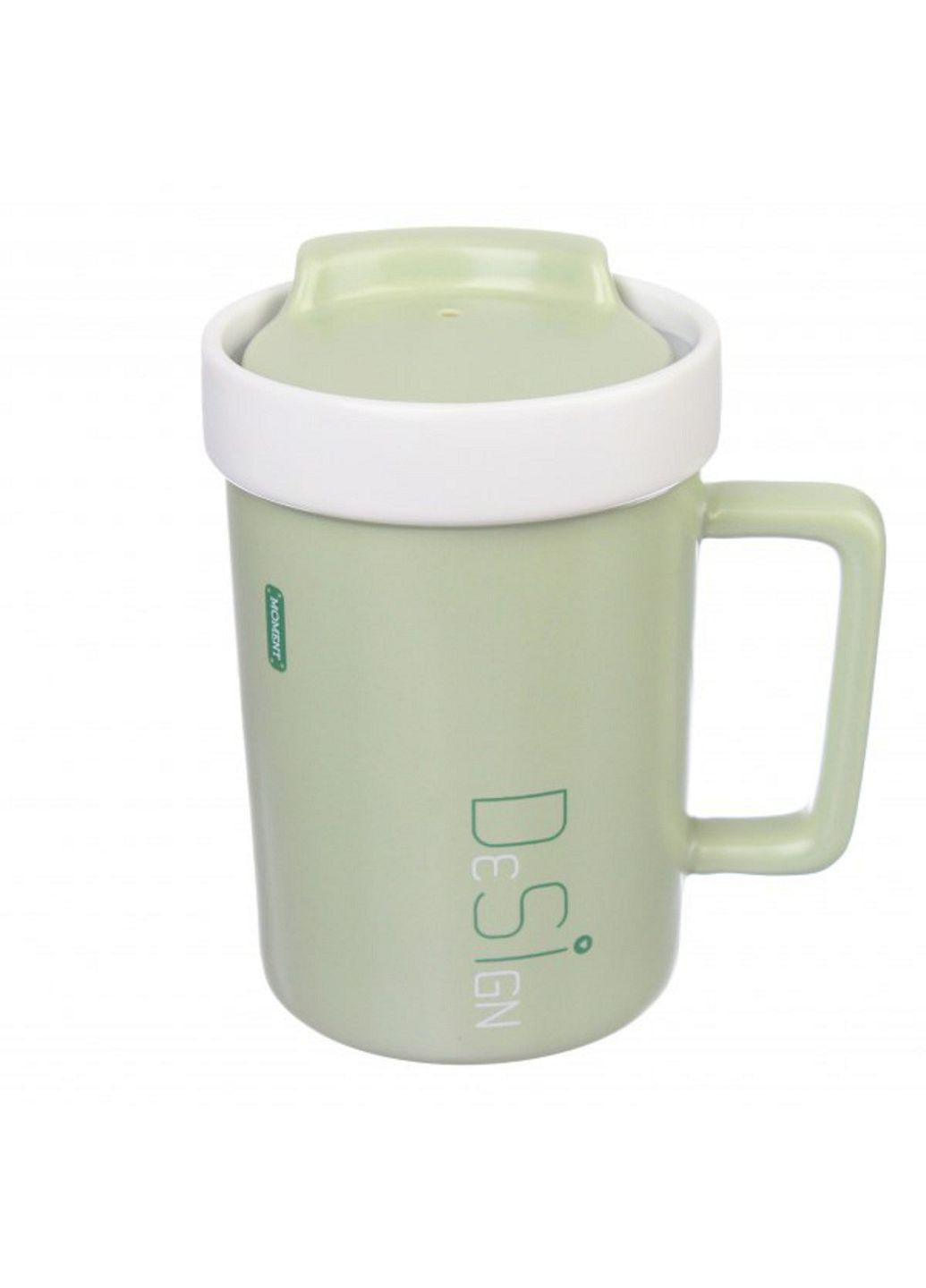 Велика керамічна чашка з кришкою 460 мл, зелений (66-5582) No Brand (254035549)