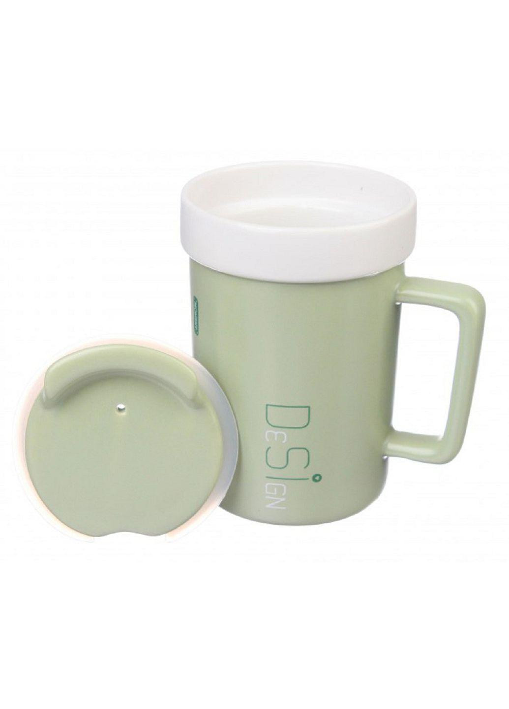 Большая керамическая чашка с крышкой 460 мл, зеленый (66-5582) No Brand (254035549)