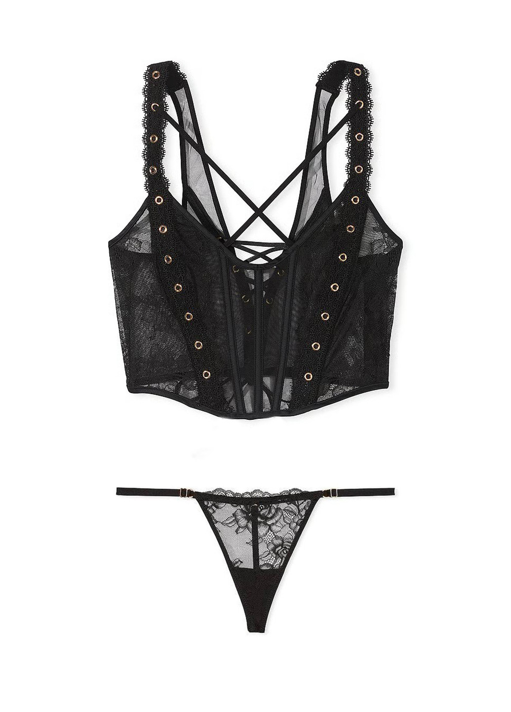 Чорний демісезонний комплект (корсет-топ, трусики) Victoria's Secret