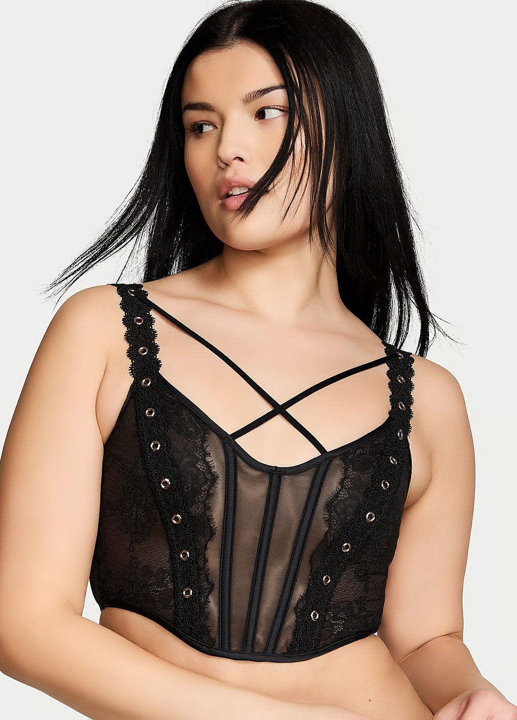 Чорний демісезонний комплект (корсет-топ, трусики) Victoria's Secret