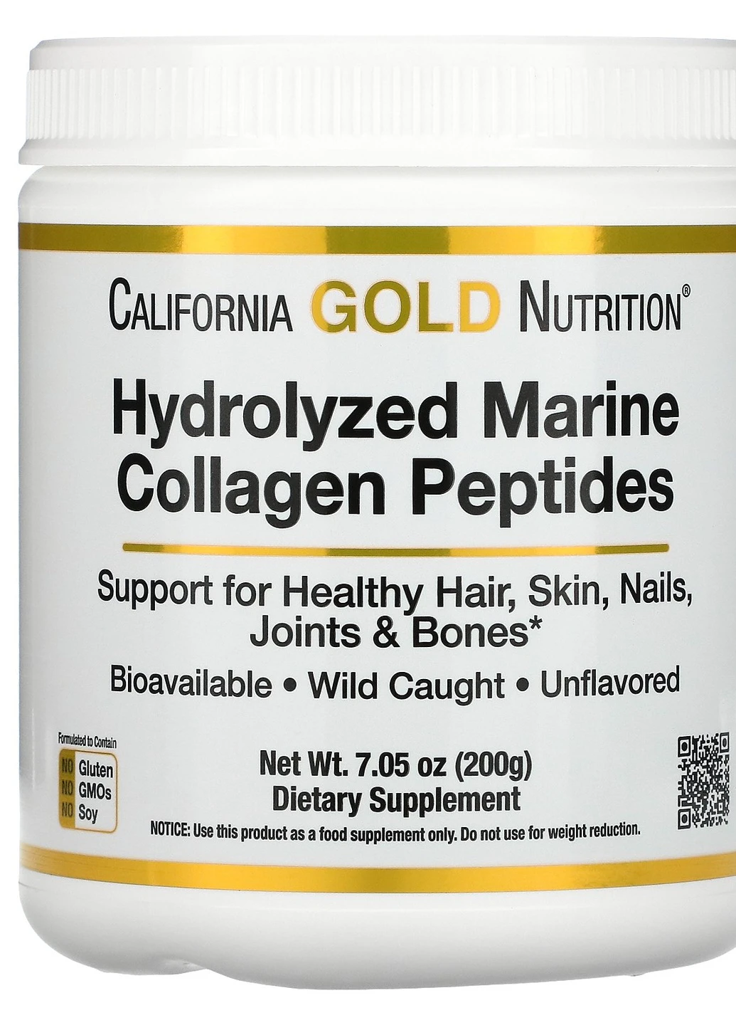 Пептиди з морського колагену Hydrolyzed Marine Collagen Peptides, Unflavored 200 g California Gold Nutrition (254325727)