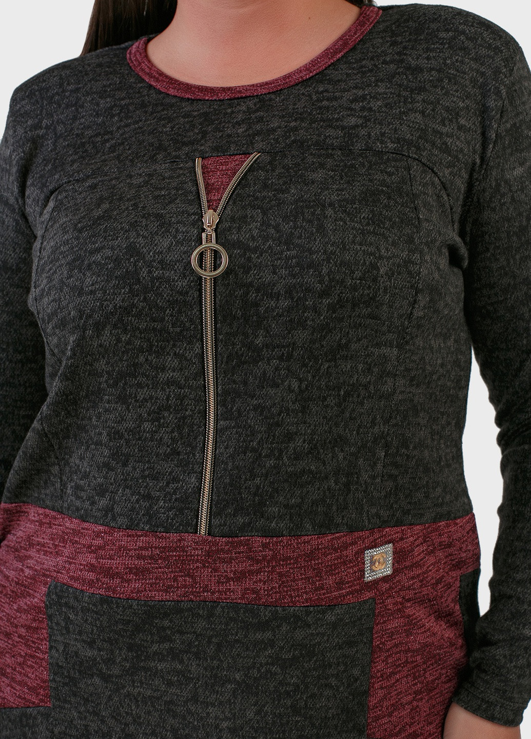 Туніка трикотажна сіра з бордовою вставкою ART 00007A BABOCHKA XL Collection (222478172)