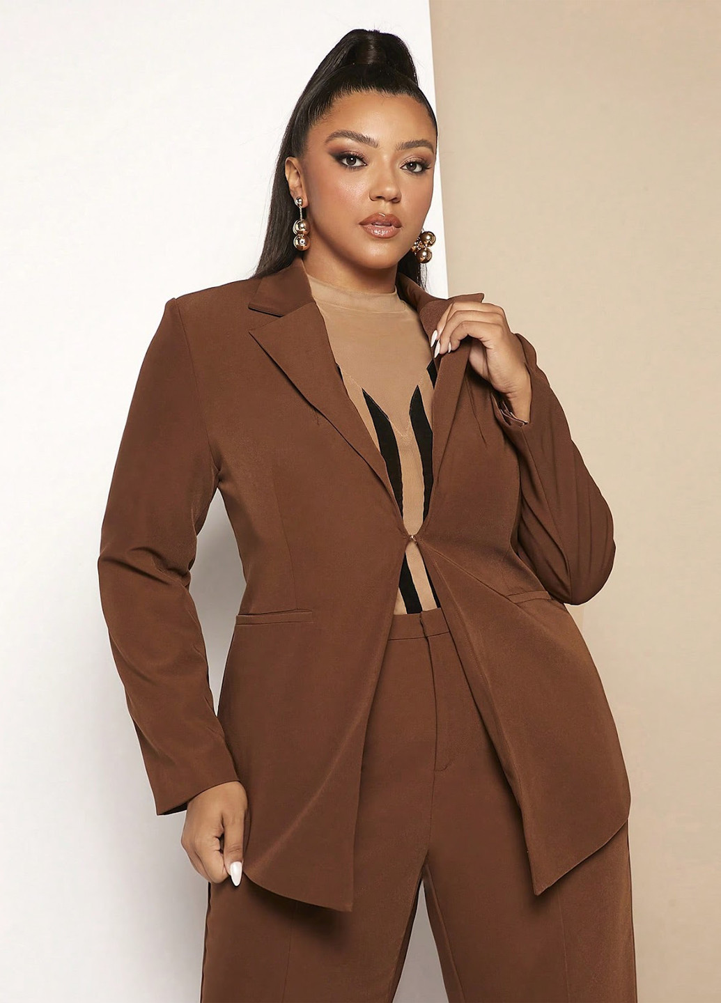 Коричневый женский жакет SHEIN однотонный - демисезонный