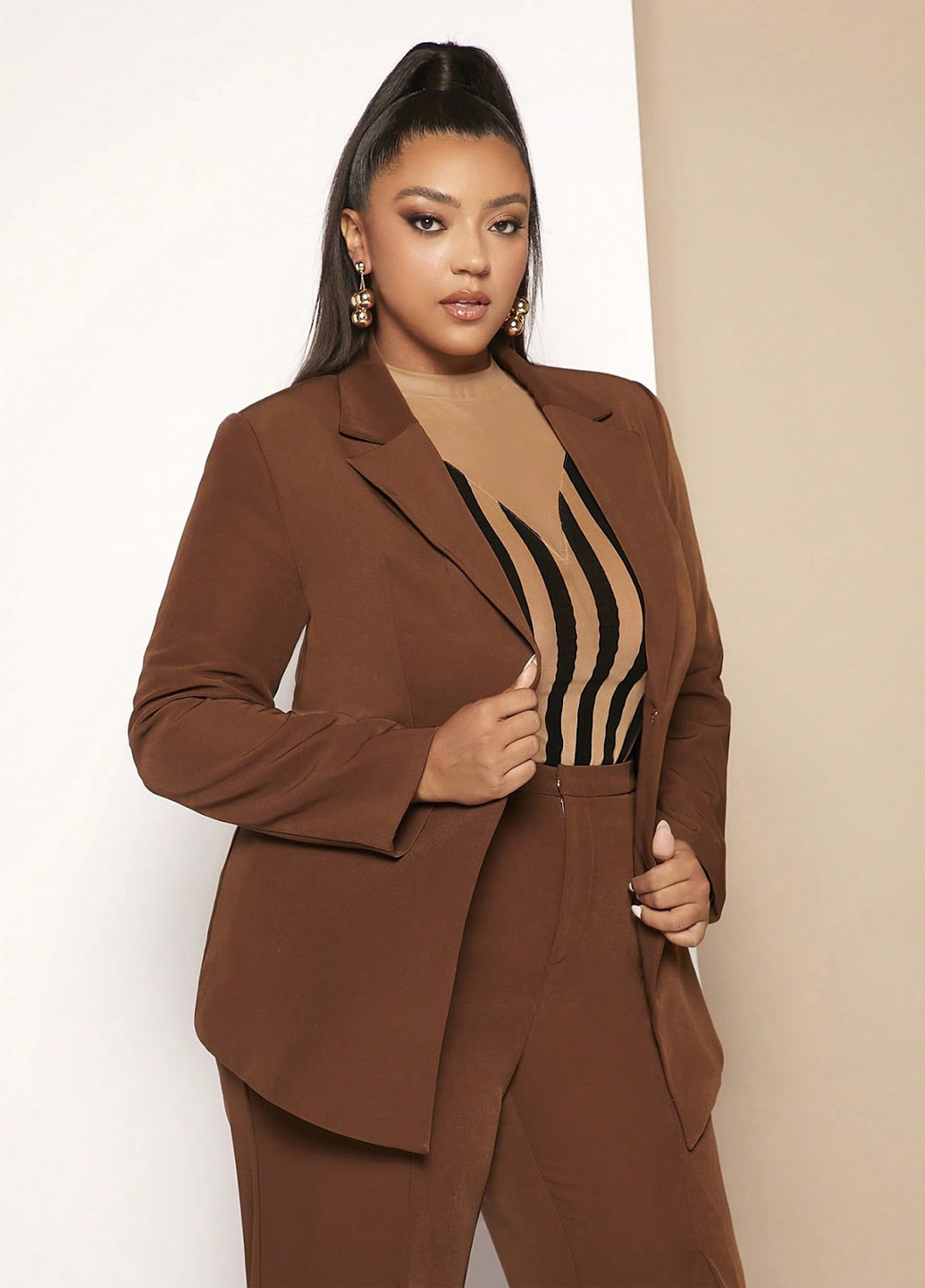 Коричневый женский жакет SHEIN однотонный - демисезонный