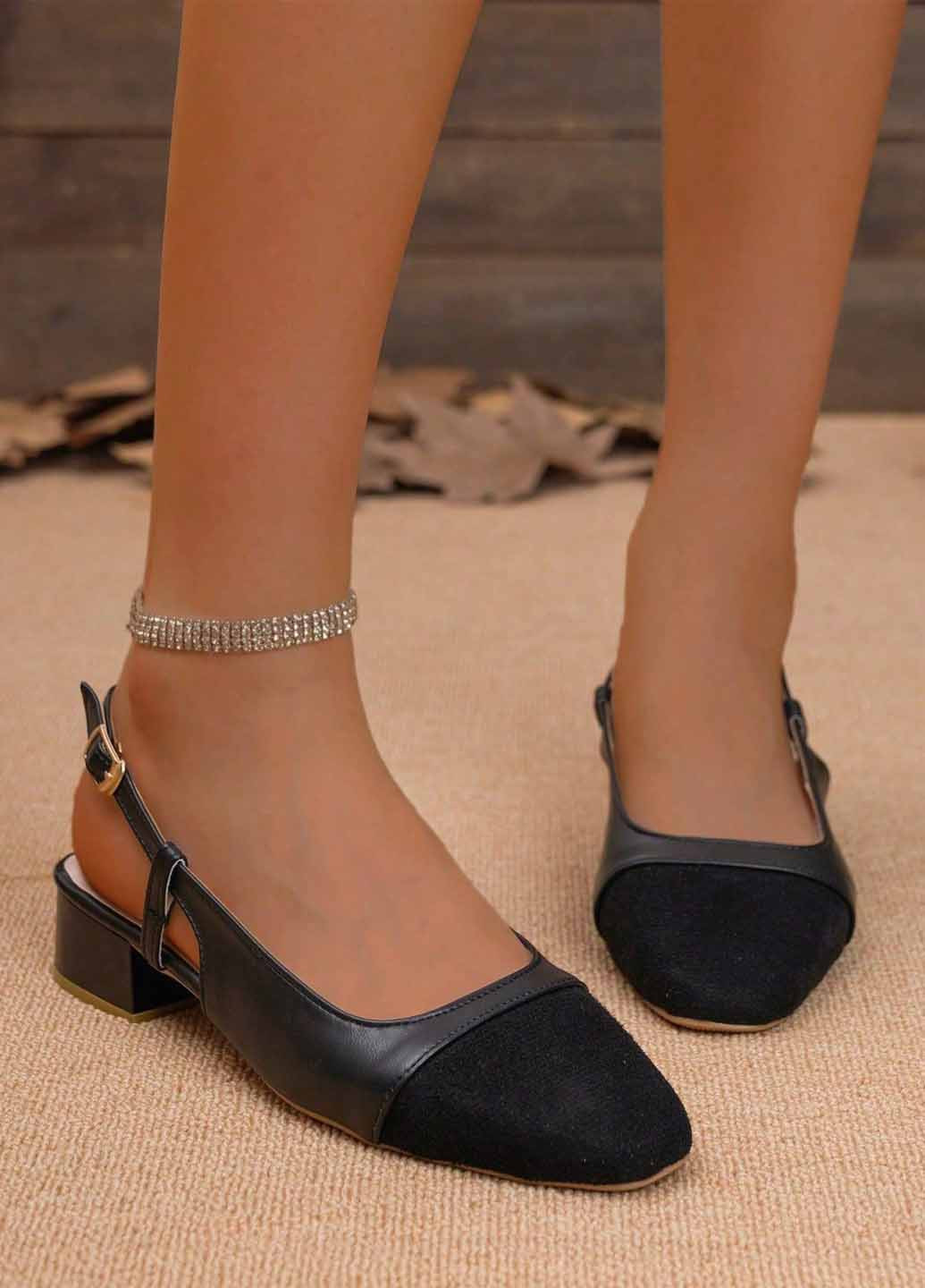 SHEIN Туфли слингбеки черный з искусственная кожа, текстиль, китай — лето (367005929)