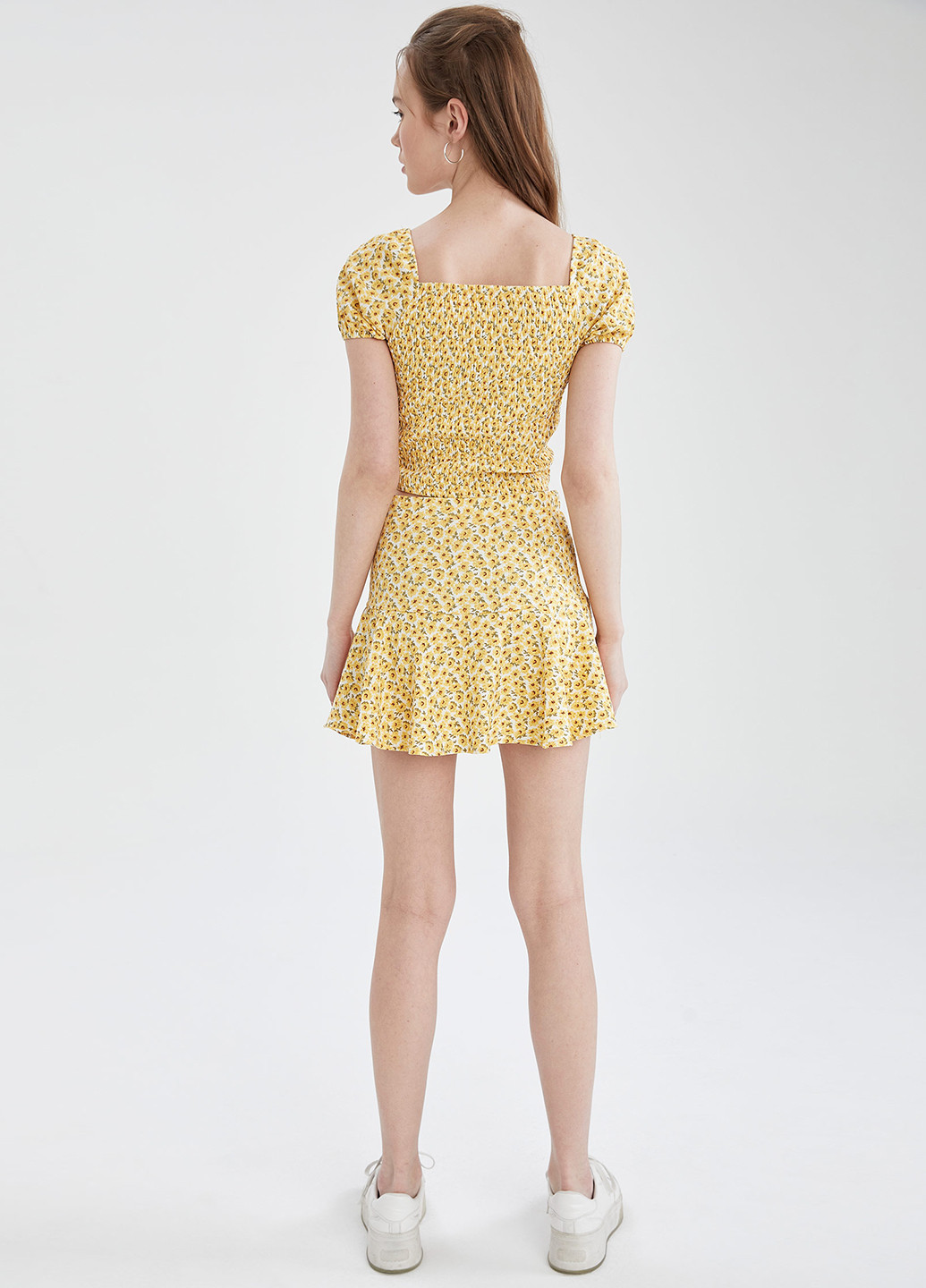 Желтая кэжуал цветочной расцветки юбка DeFacto клешированная