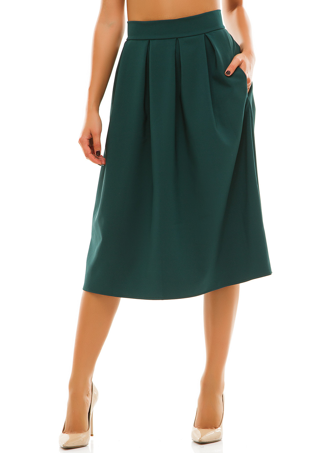 Изумрудная кэжуал однотонная юбка Lady Style