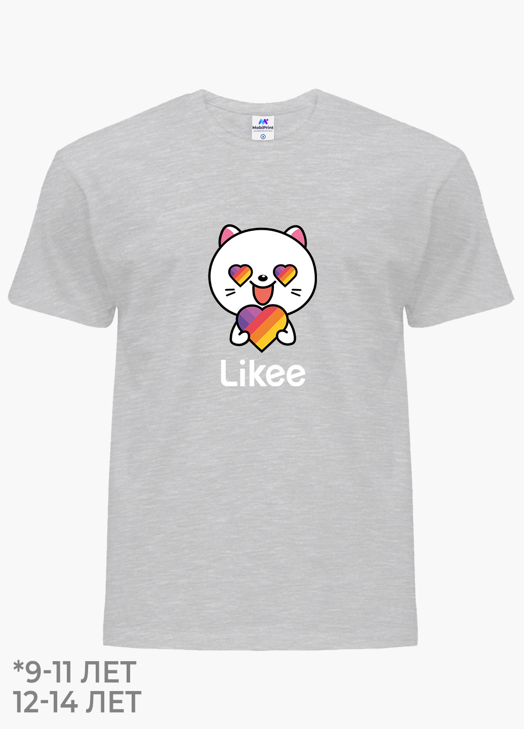 Светло-серая демисезонная футболка детская лайк котик (likee cat)(9224-1036) MobiPrint