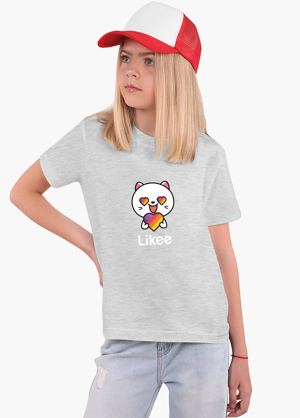 Светло-серая демисезонная футболка детская лайк котик (likee cat)(9224-1036) MobiPrint