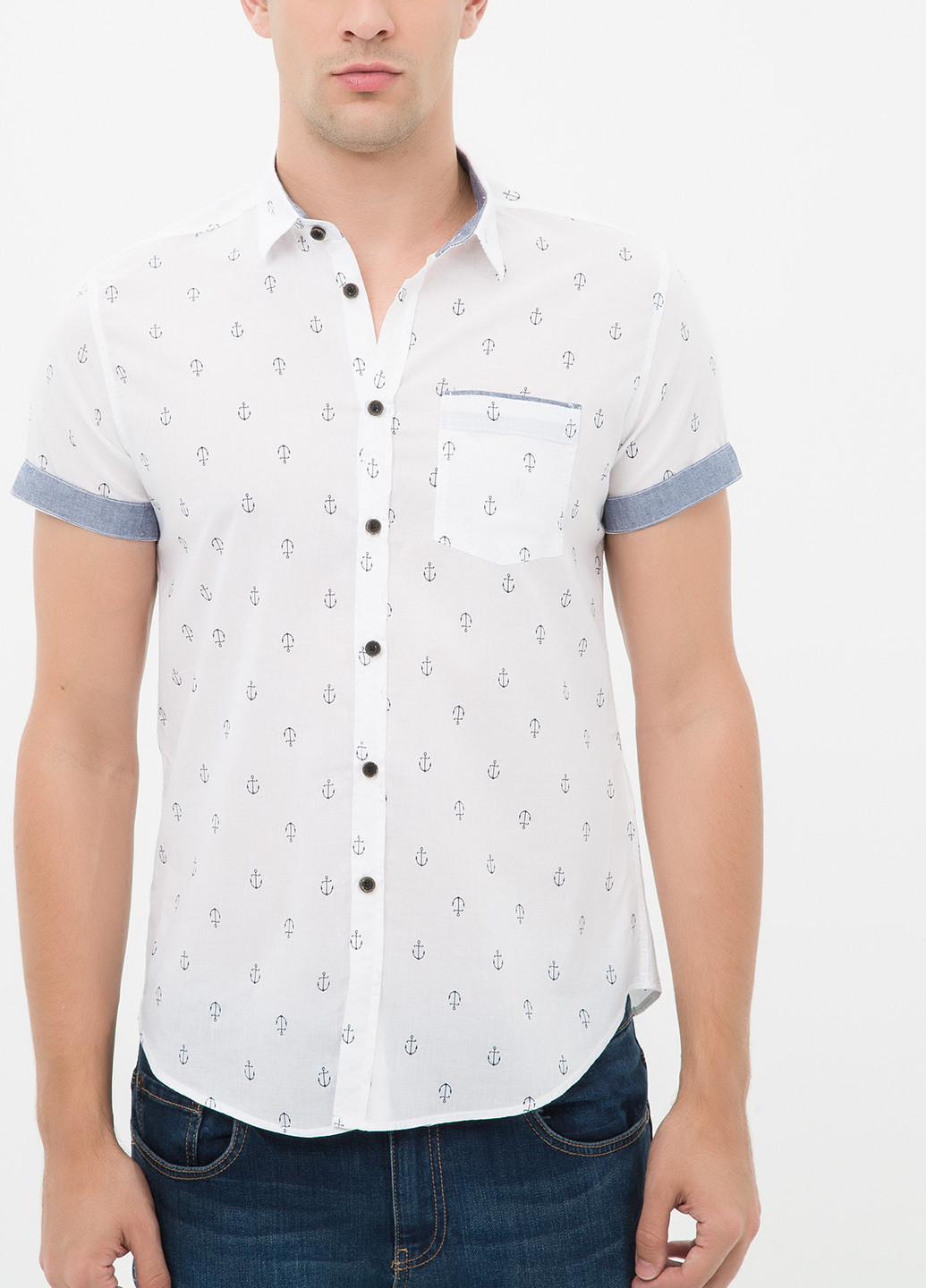 Белая кэжуал рубашка с геометрическим узором KOTON