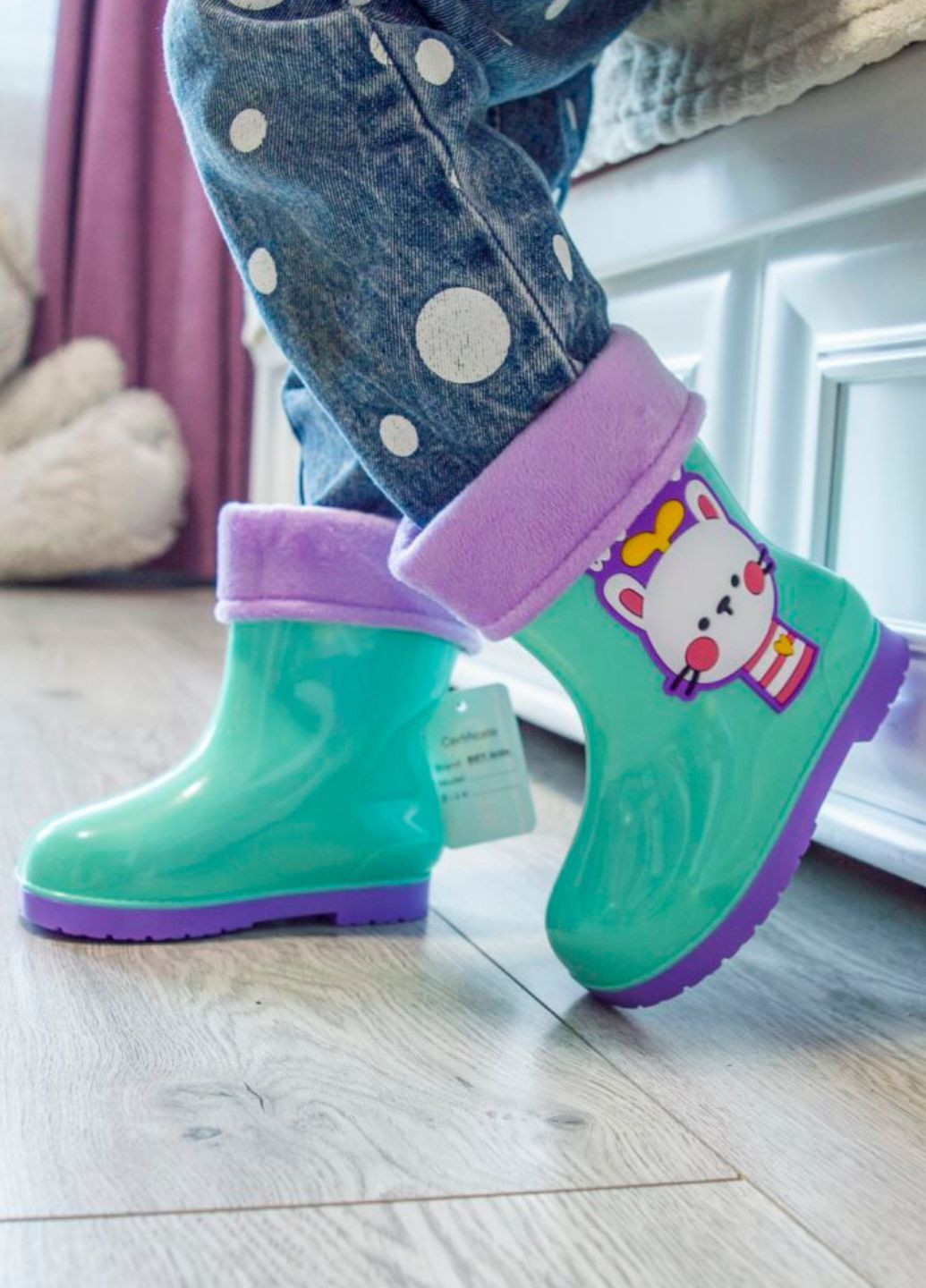 Гумові чоботи для дівчинки, гумовички для дитини, демісезонне взуття BBT, р.25-29 ВВТ кішки м'ятні кежуали