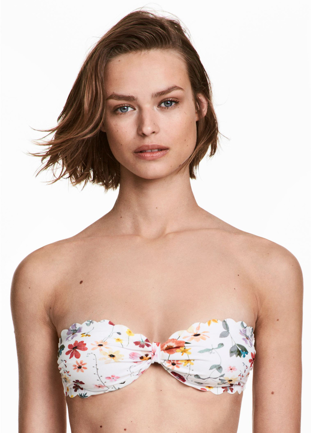 Купальный лиф H&M бандо цветочный белый пляжный полиэстер