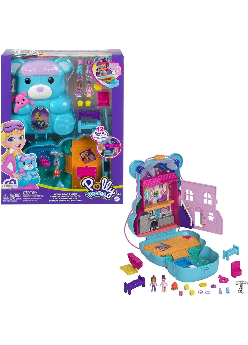 Ігровий набір Поллі Покет Polly Pocket Teddy Bear Purse Кишеньковий Світ Вечірні посиденьки з ведмедиком (HGC39) Mattel (255665476)