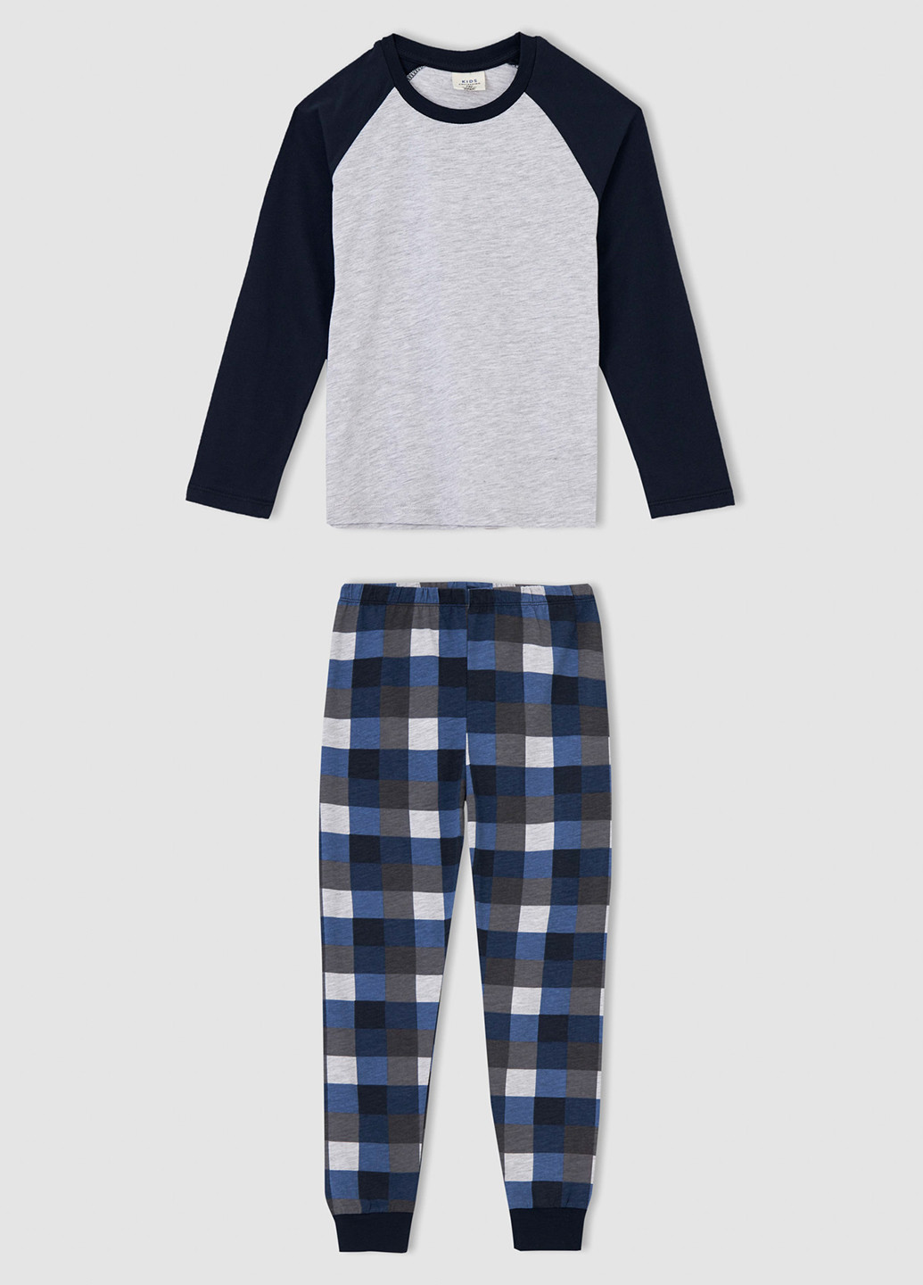 Серо-синяя всесезон пижама (лонгслив, брюки) реглан + брюки DeFacto