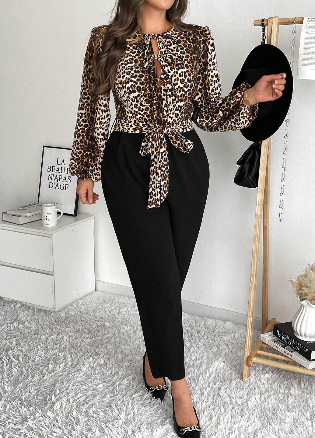 Комбинезон SHEIN комбинезон-брюки леопардовый комбинированный кэжуал полиэстер
