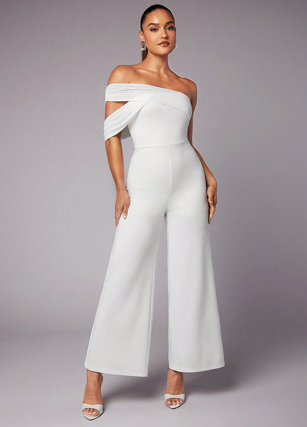 Комбинезон SHEIN комбинезон-брюки однотонный белый вечерний полиэстер