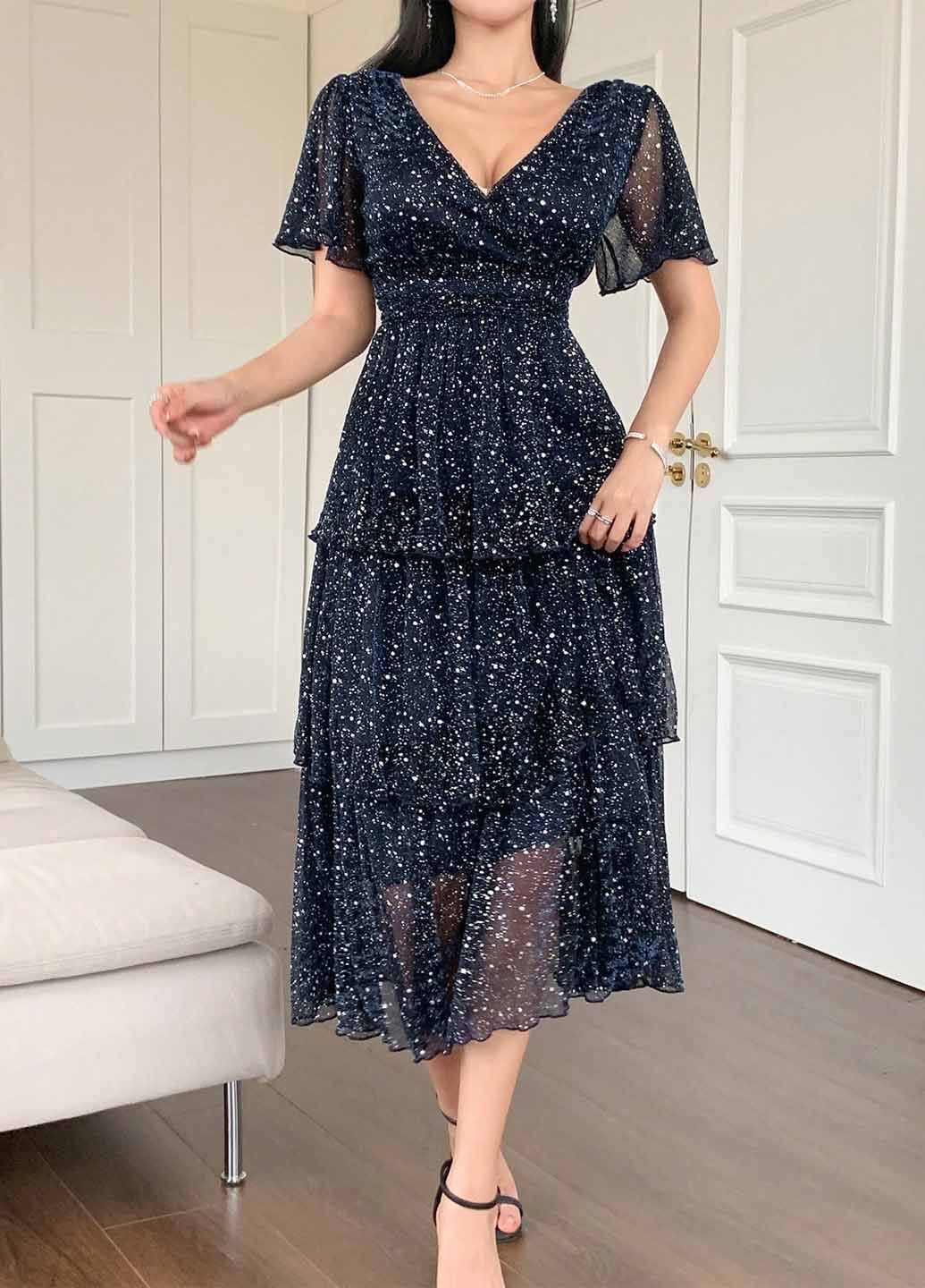 Темно-синя святковий, вечірня сукня а-силует SHEIN однотонна