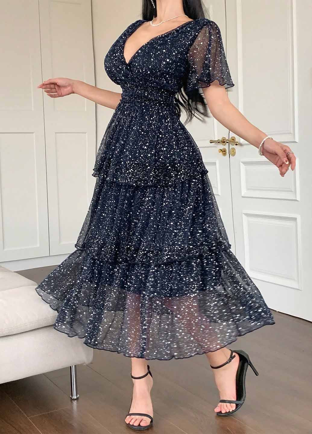 Темно-синя святковий, вечірня сукня а-силует SHEIN однотонна