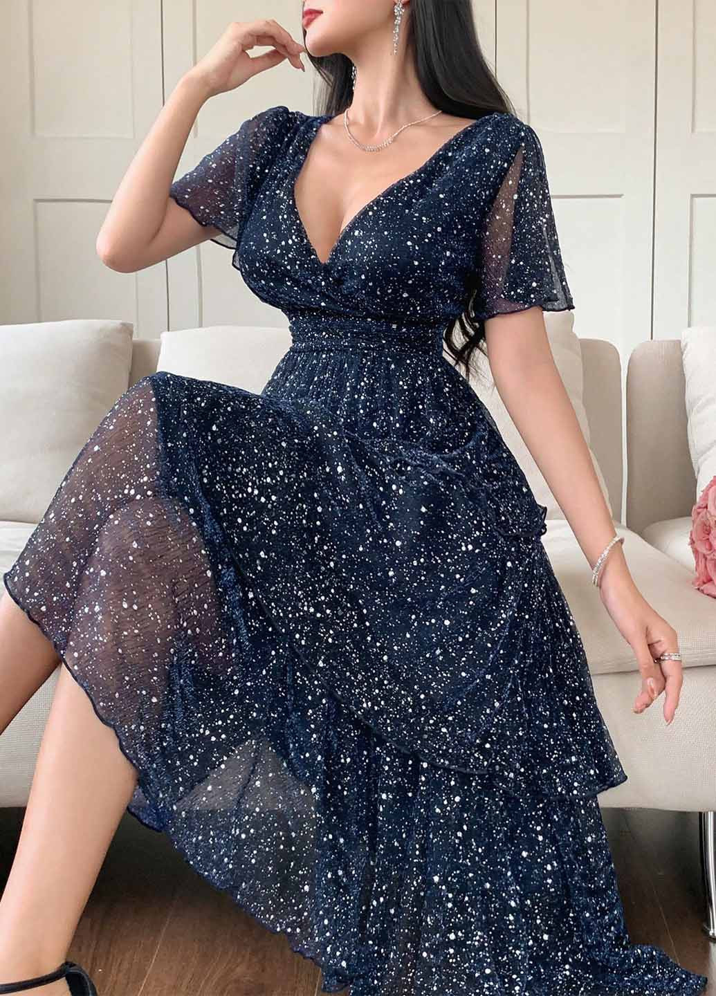 Темно-синя святковий, вечірня сукня а-силует SHEIN однотонна