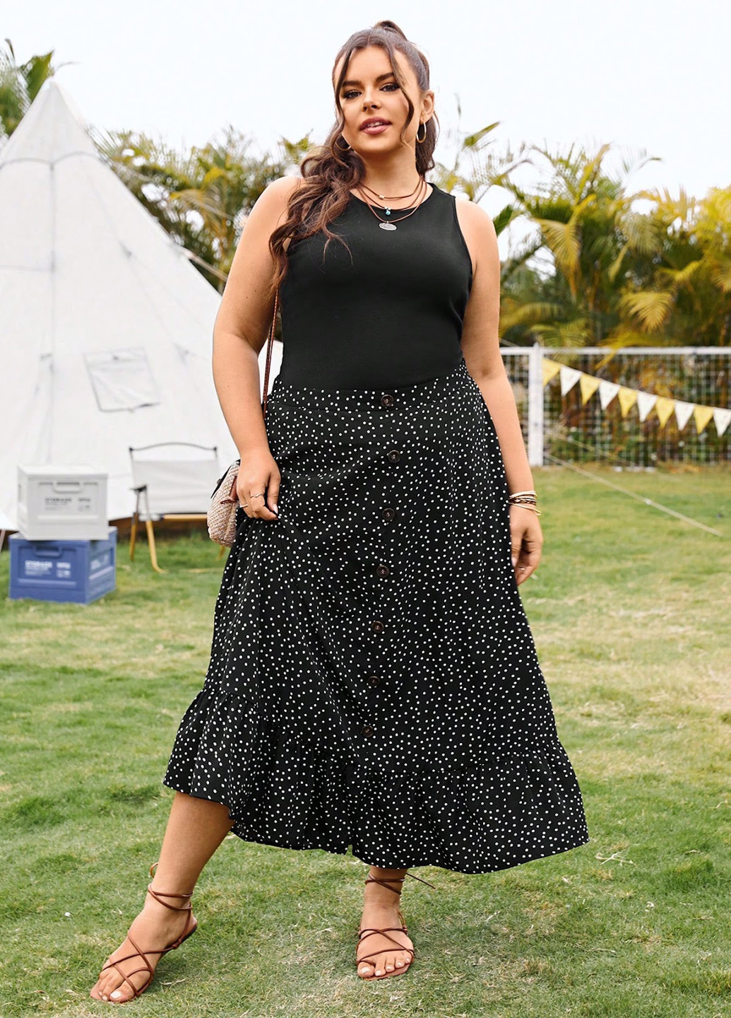 Черно-белый летний комплект (топ, юбка) SHEIN