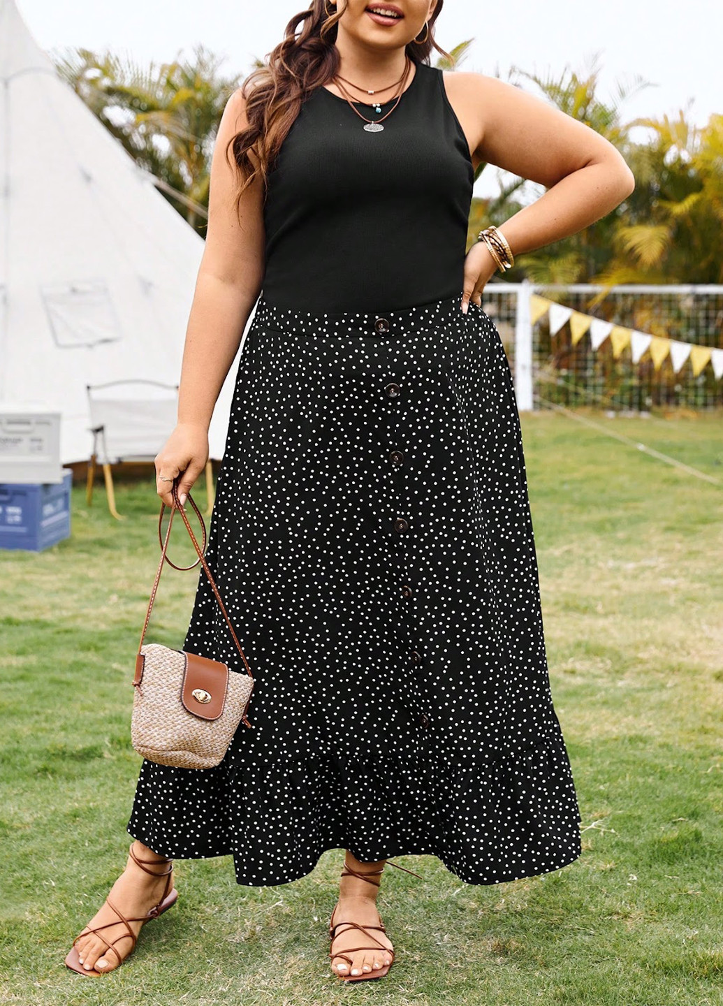 Черно-белый летний комплект (топ, юбка) SHEIN