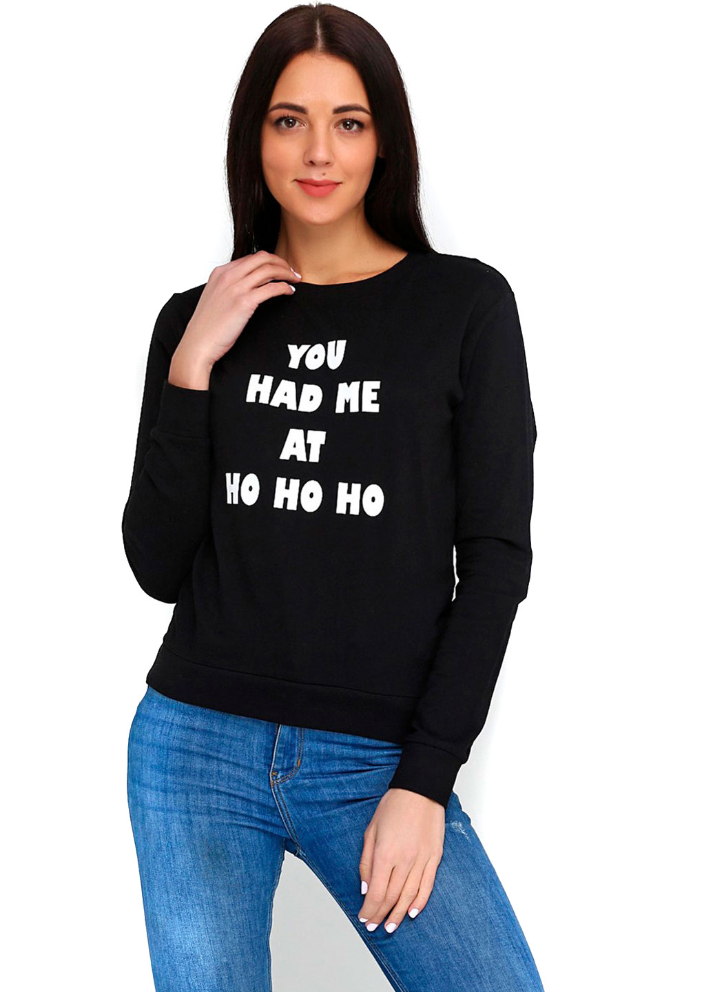 Свитшот H&M - Прямой крой надпись черный кэжуал хлопок, трикотаж - (221343212)