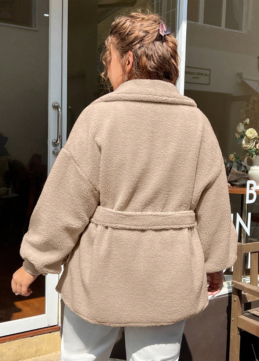 Бежеве Кежуал напівпальто однобортне SHEIN однотонне