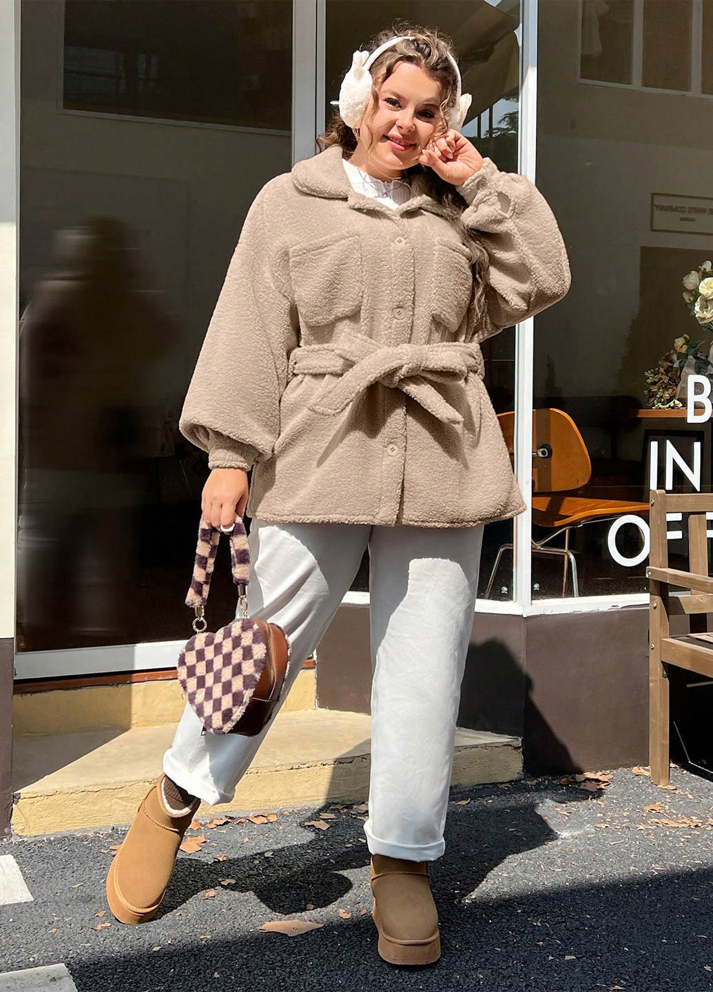 Бежеве Кежуал напівпальто однобортне SHEIN однотонне