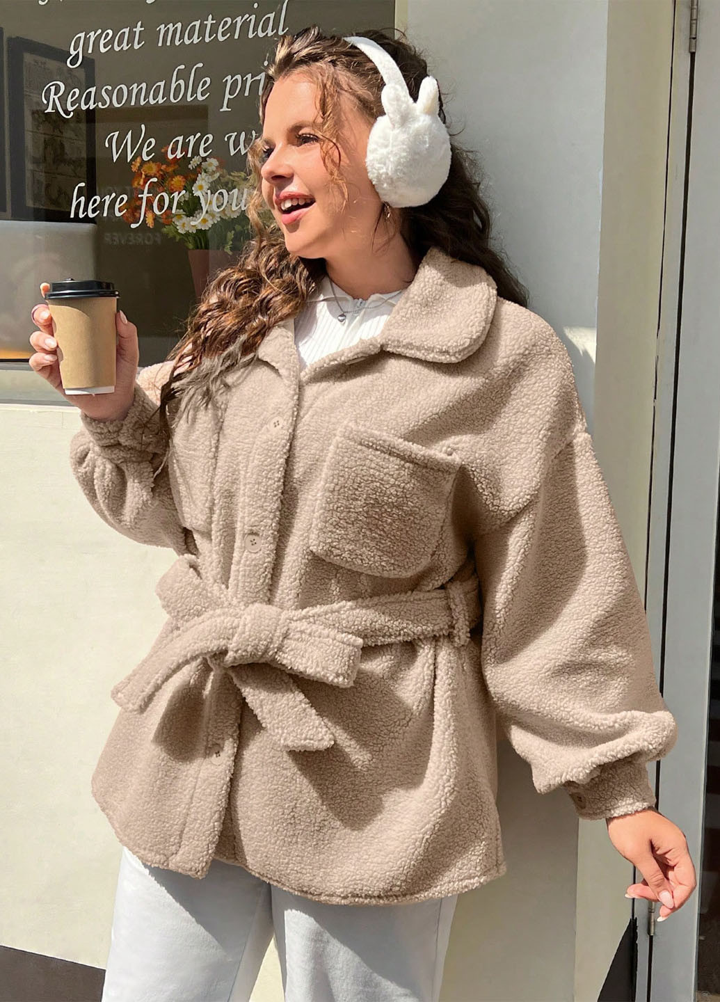 Бежеве Кежуал напівпальто однобортне SHEIN однотонне