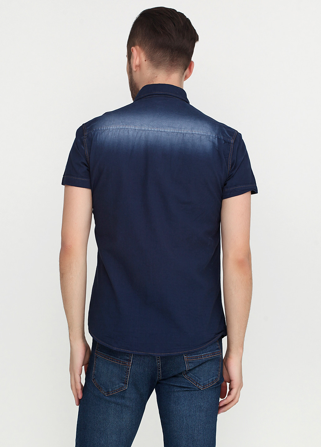 Темно-синяя джинсовая рубашка однотонная EL & KEN с коротким рукавом