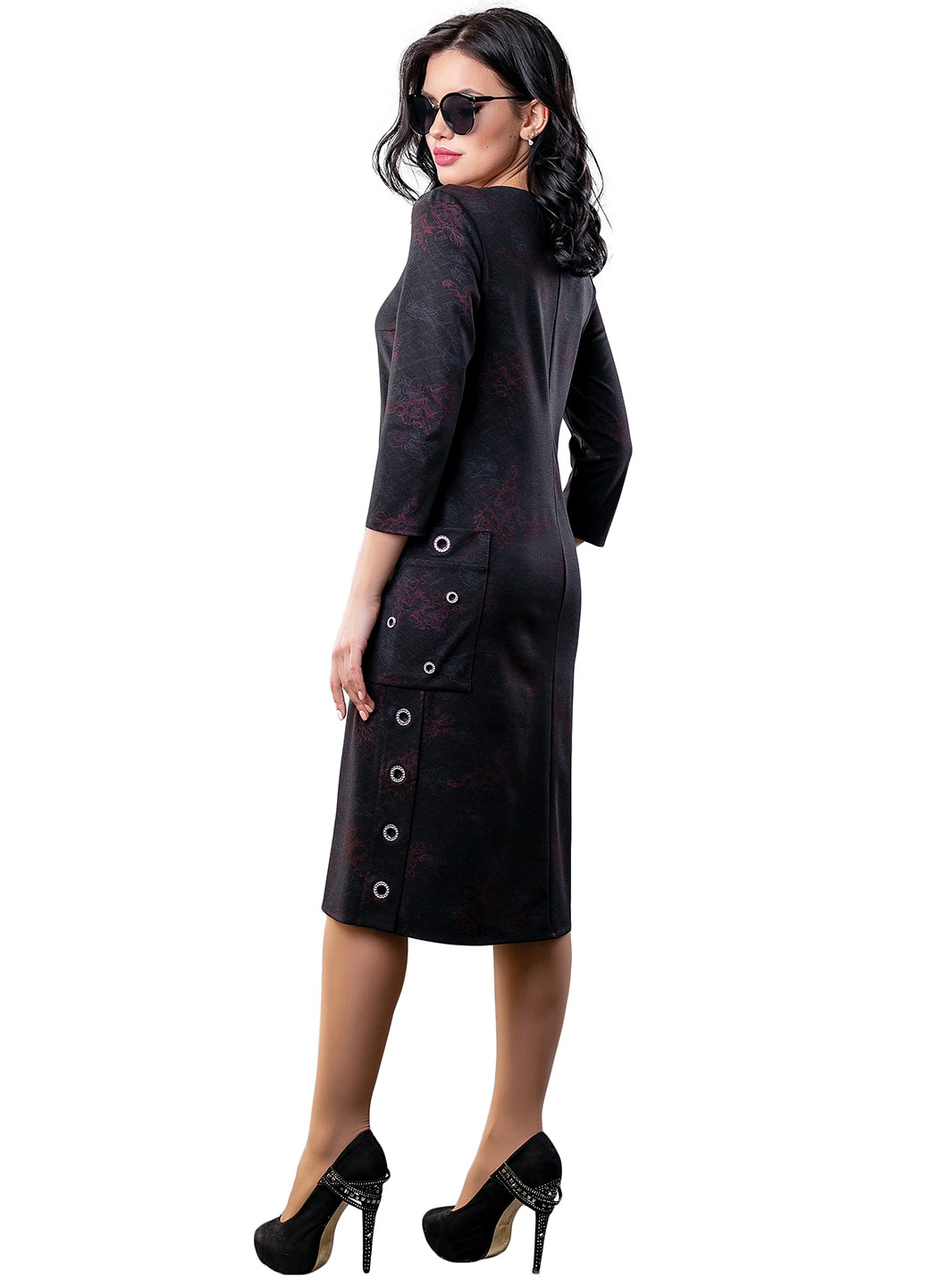 Черное кэжуал платье миди ST-Seventeen с цветочным принтом