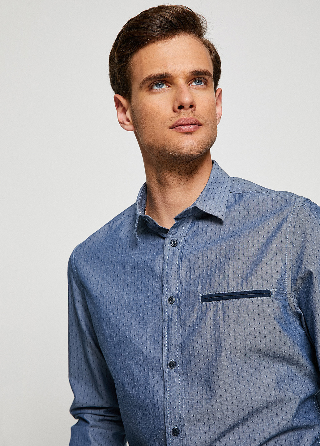 Синяя классическая рубашка с геометрическим узором KOTON