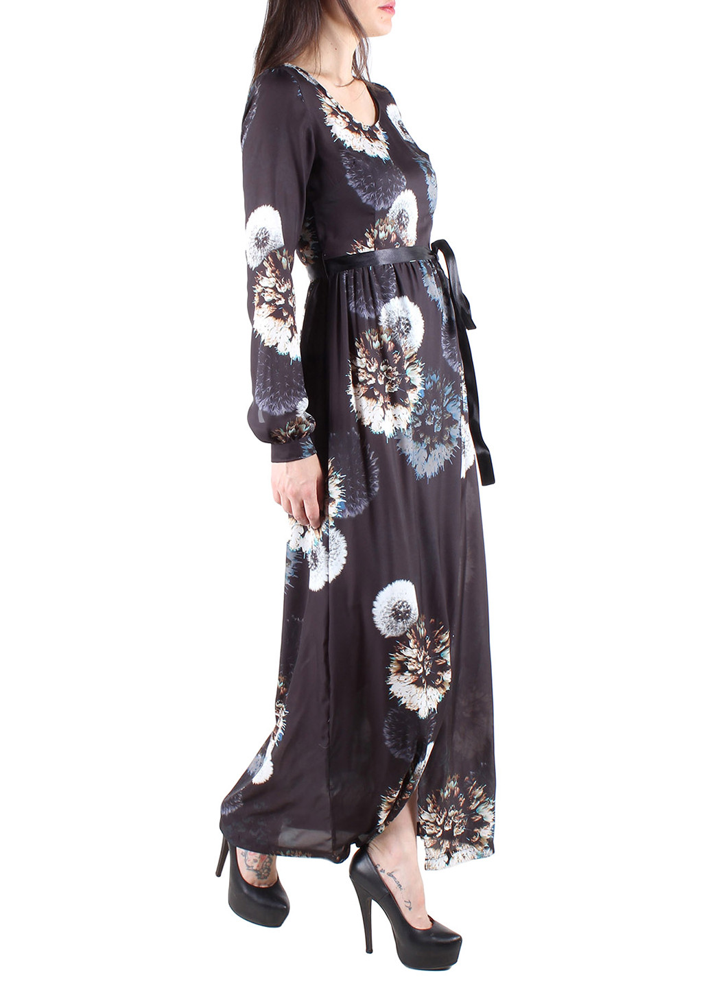 Черное кэжуал платье в стиле ампир Made in Italy с цветочным принтом
