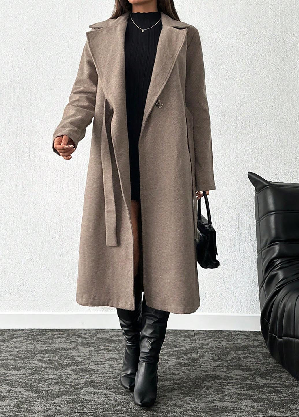 Темно-бежевое демисезонное Пальто двубортное SHEIN