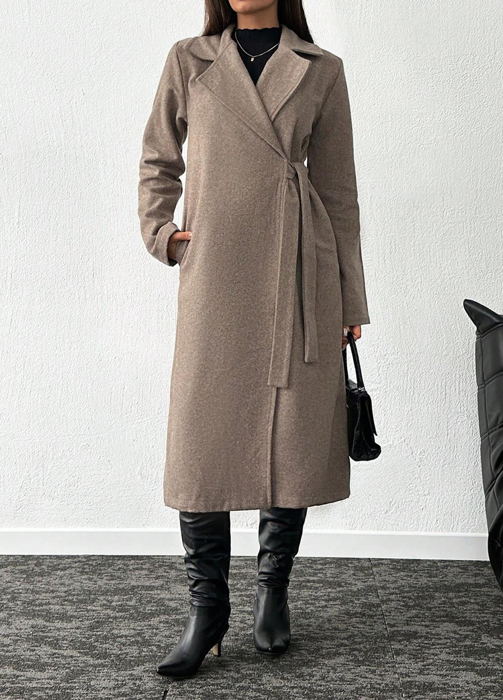 Темно-бежевое демисезонное Пальто двубортное SHEIN