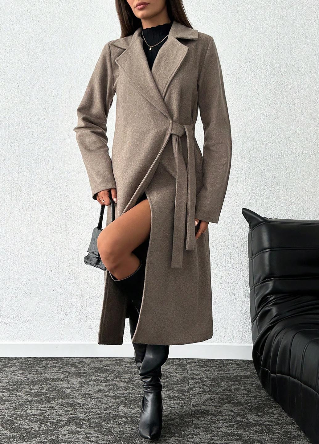 Темно-бежевое демисезонное Пальто двубортное SHEIN