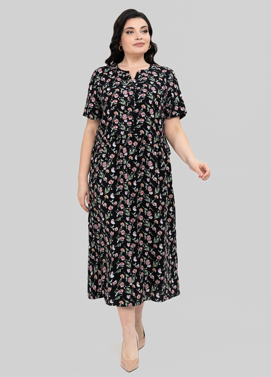 Черное кэжуал платье а-силуэт A'll Posa с цветочным принтом