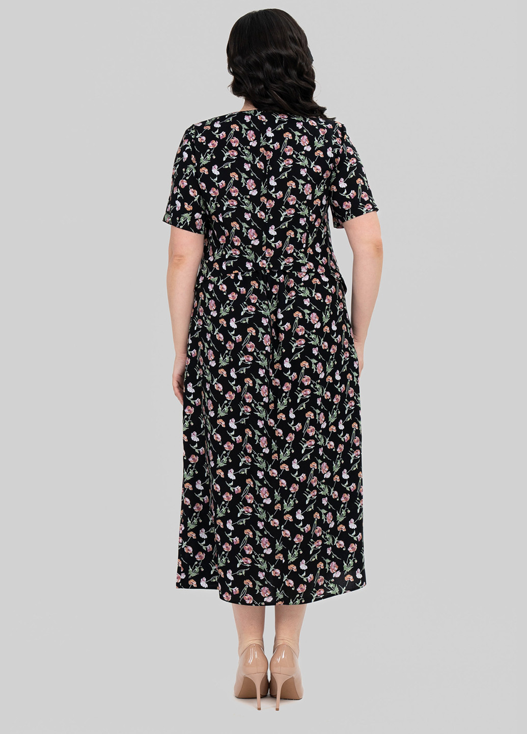 Черное кэжуал платье а-силуэт A'll Posa с цветочным принтом