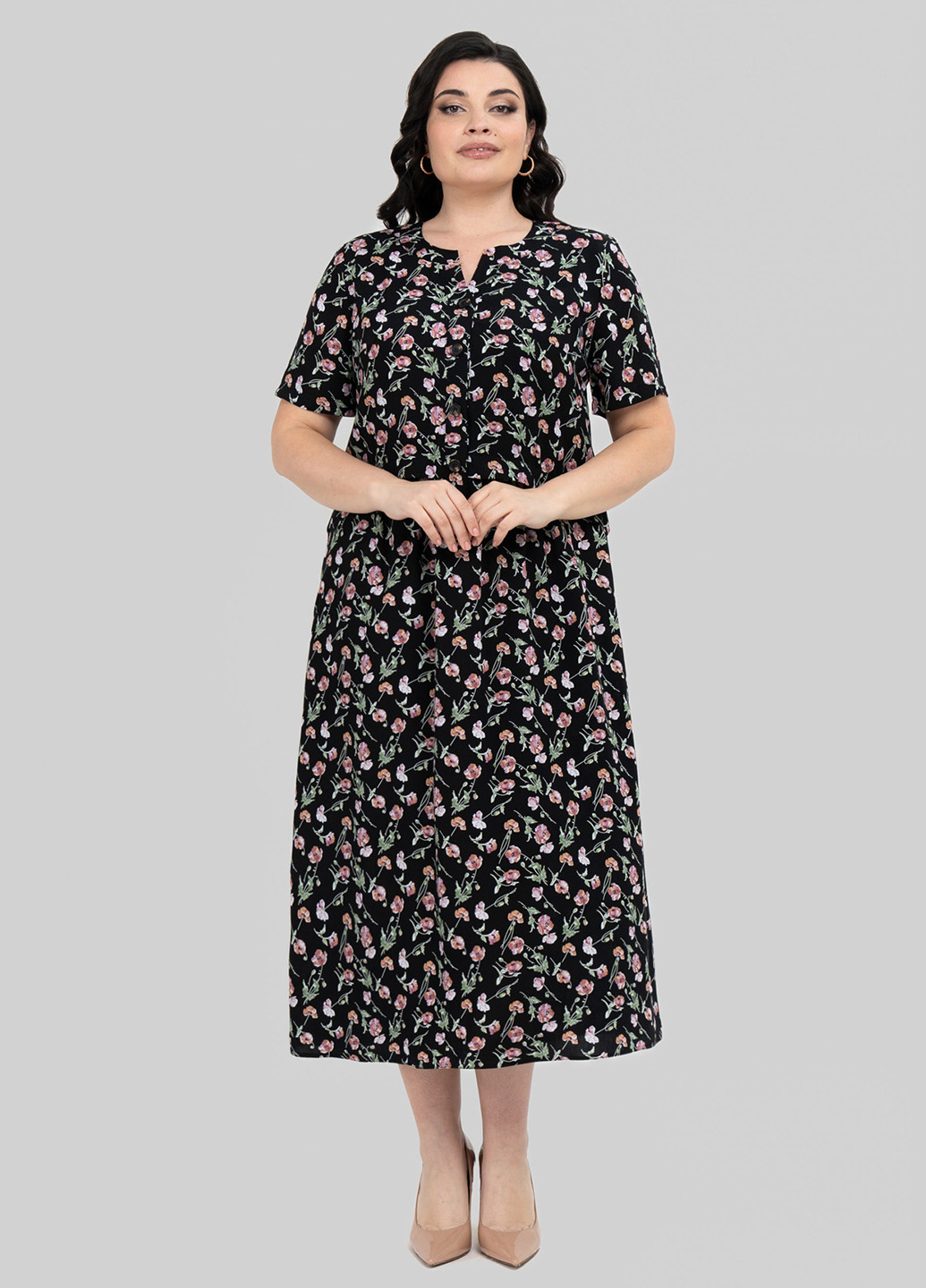 Черное кэжуал платье а-силуэт A'll Posa с цветочным принтом