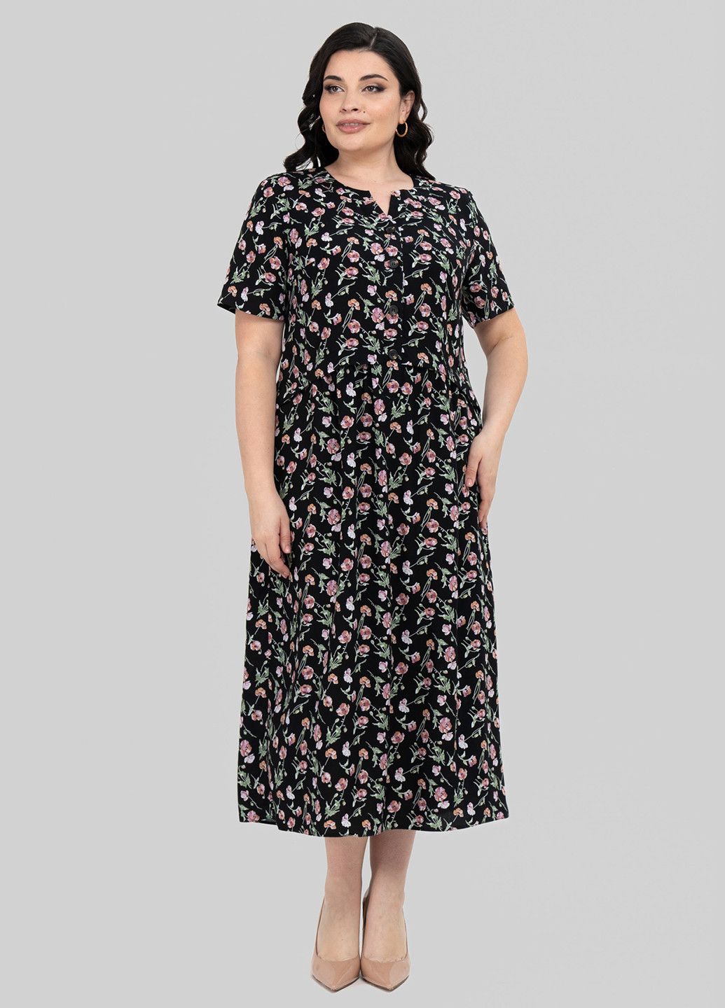 Черное кэжуал платье а-силуэт A'll Posa с цветочным принтом