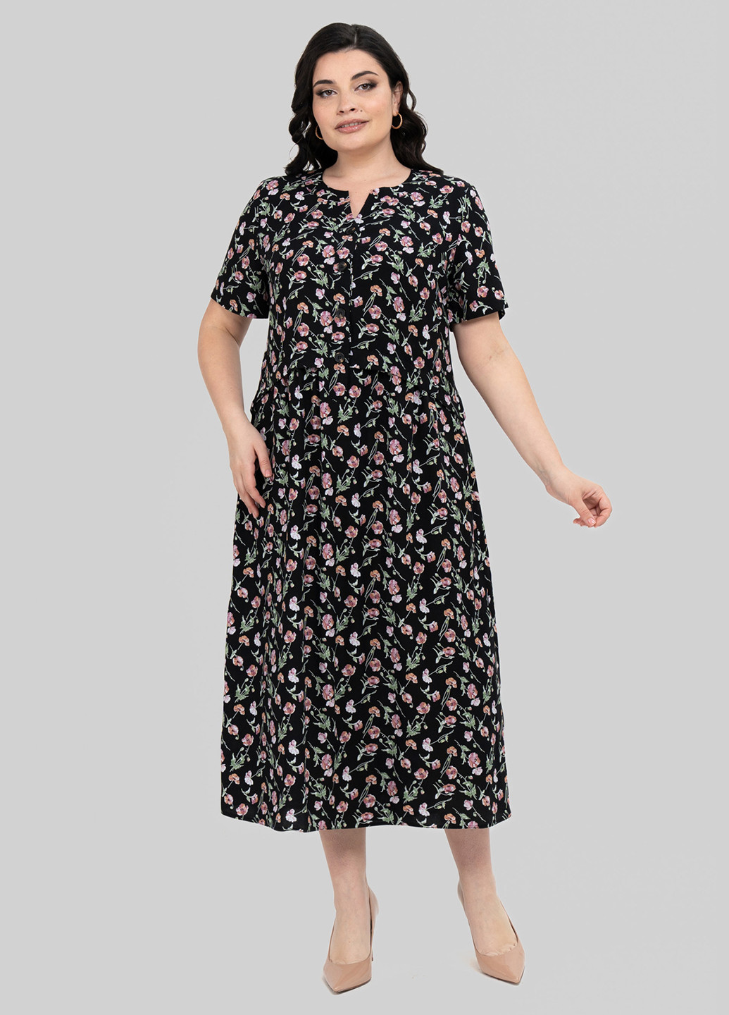 Черное кэжуал платье а-силуэт A'll Posa с цветочным принтом