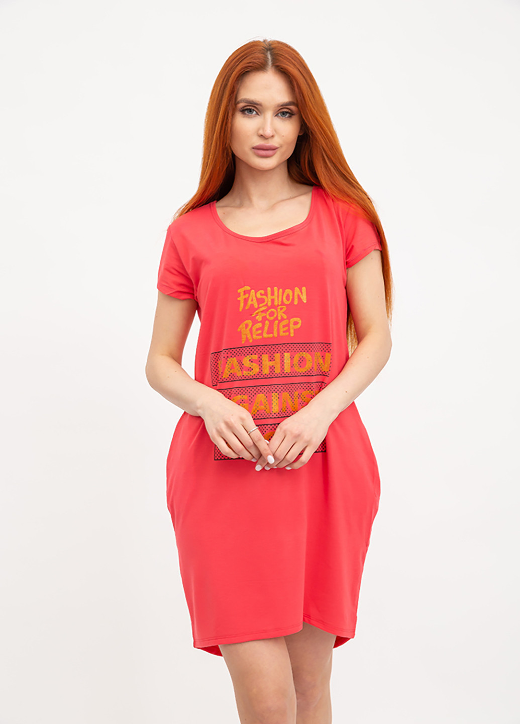 Коралловое кэжуал платье платье-футболка Ager с надписью