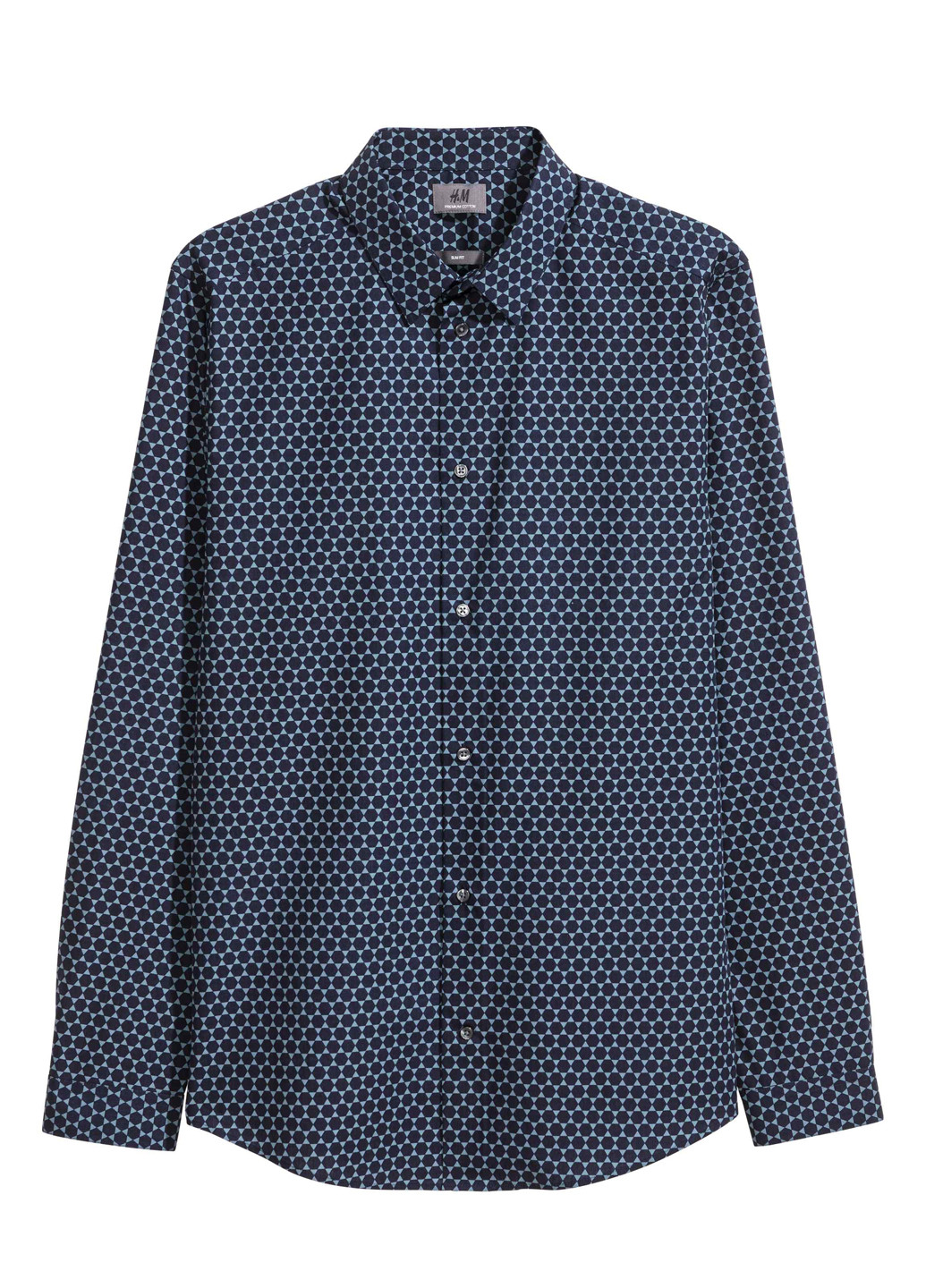 Темно-синяя кэжуал рубашка с абстрактным узором H&M с длинным рукавом