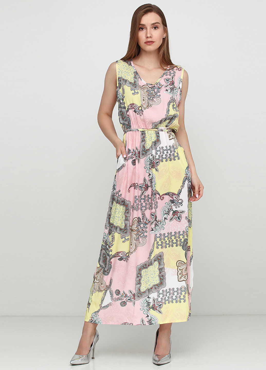 Розовое кэжуал платье в греческом стиле New Collection с рисунком