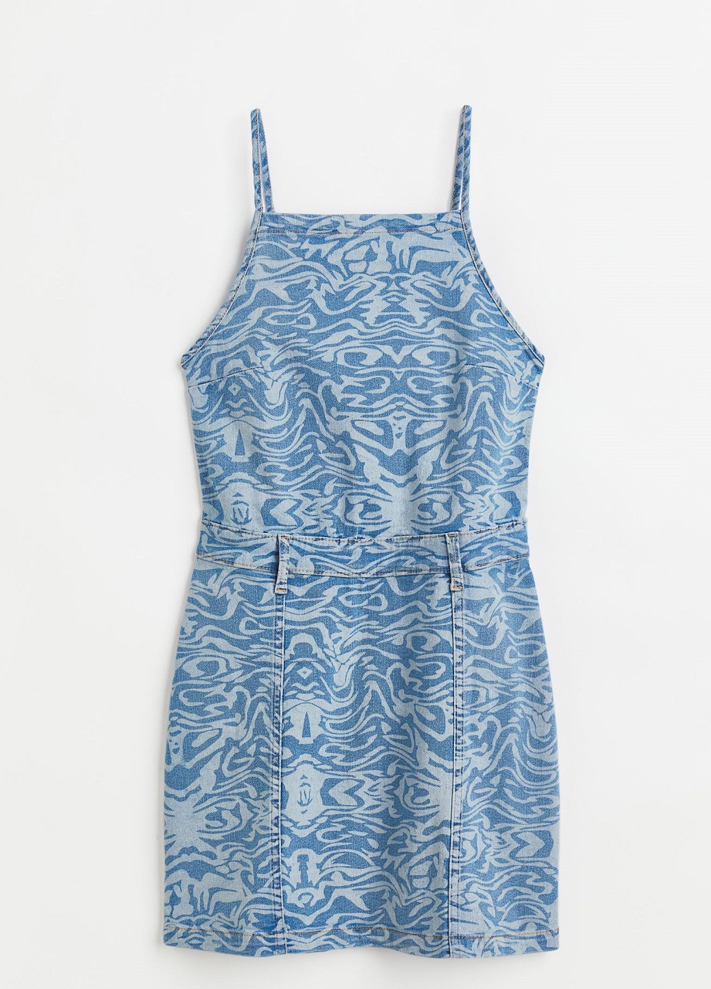Синее джинсовое платье H&M с абстрактным узором