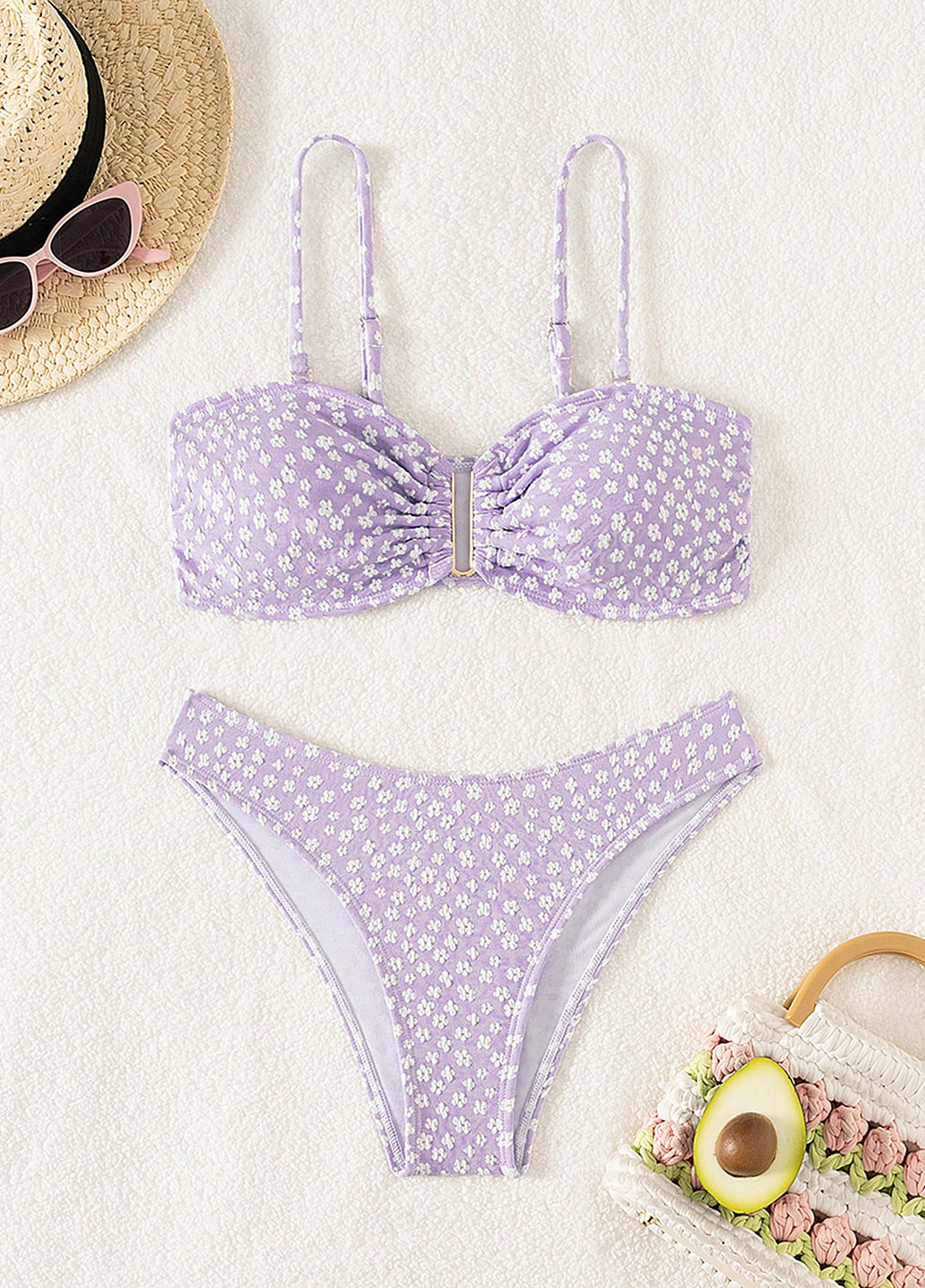 Світло-ліловий літній купальник (ліф, трусики) бандо, роздільний SHEIN