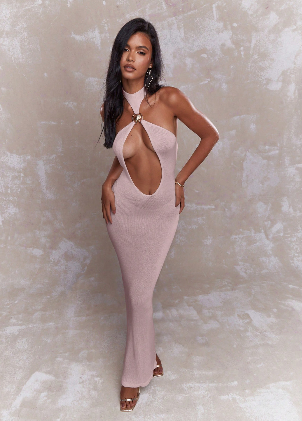 Рожева вечірня, кежуал сукня з відкритою спиною SHEIN однотонна